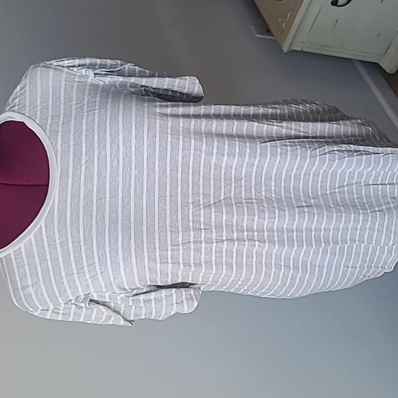 Grey & White Striped Olive Tee- LLR - Picture 2 of 4